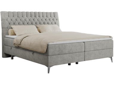 Łóżko kontynentalne MILEN 200x200 - H4 - jasnoszary, struktura