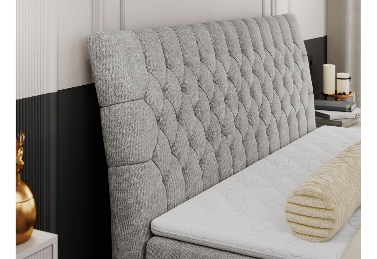 Łóżko kontynentalne MILEN 200x200 - H4 - jasnoszary, struktura