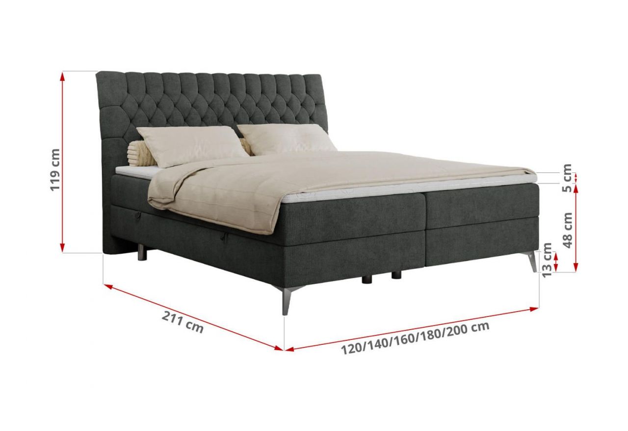 Łóżko kontynentalne MILEN 120x200 - H3 - ciemnoszary, struktura