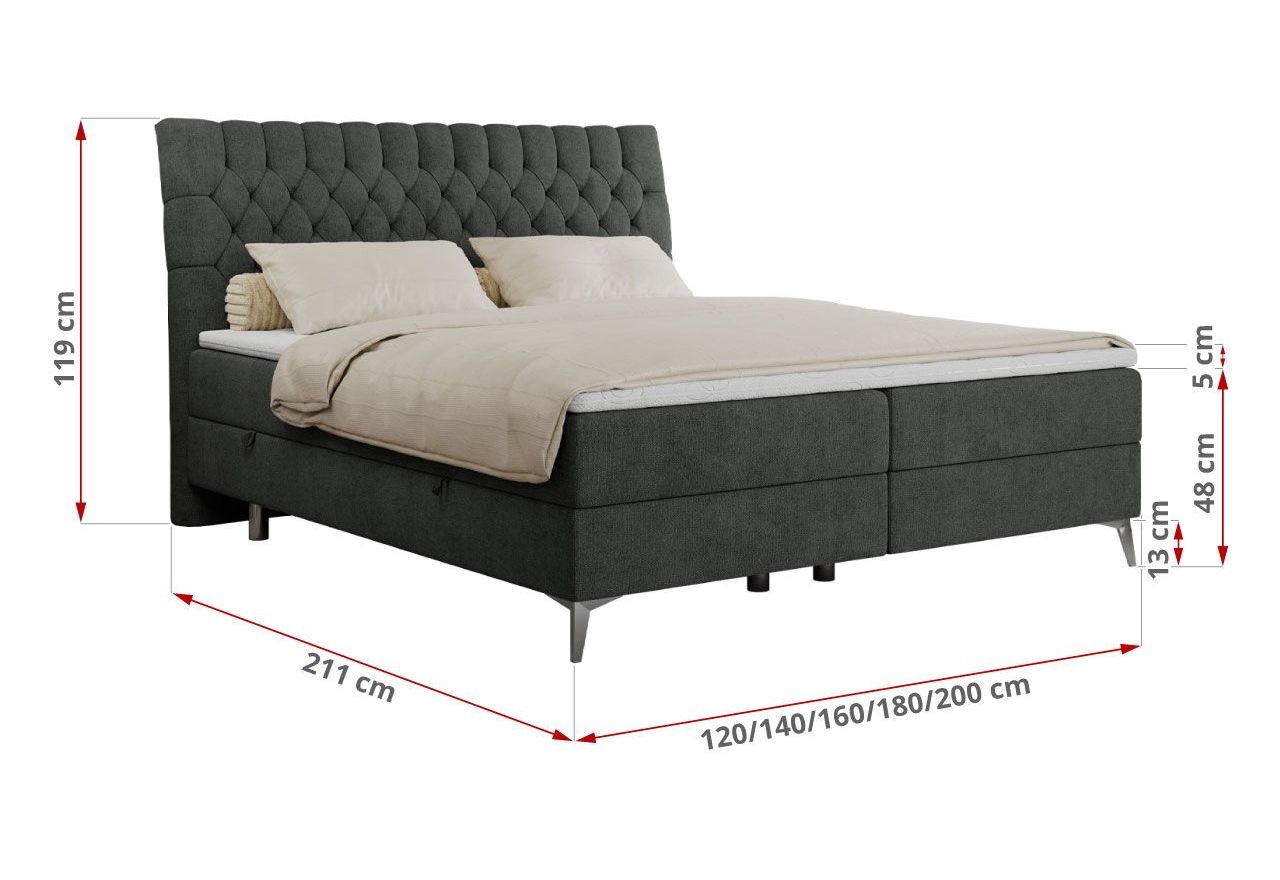 Łóżko kontynentalne MILEN 140x200 - H4 - ciemnoszary, struktura