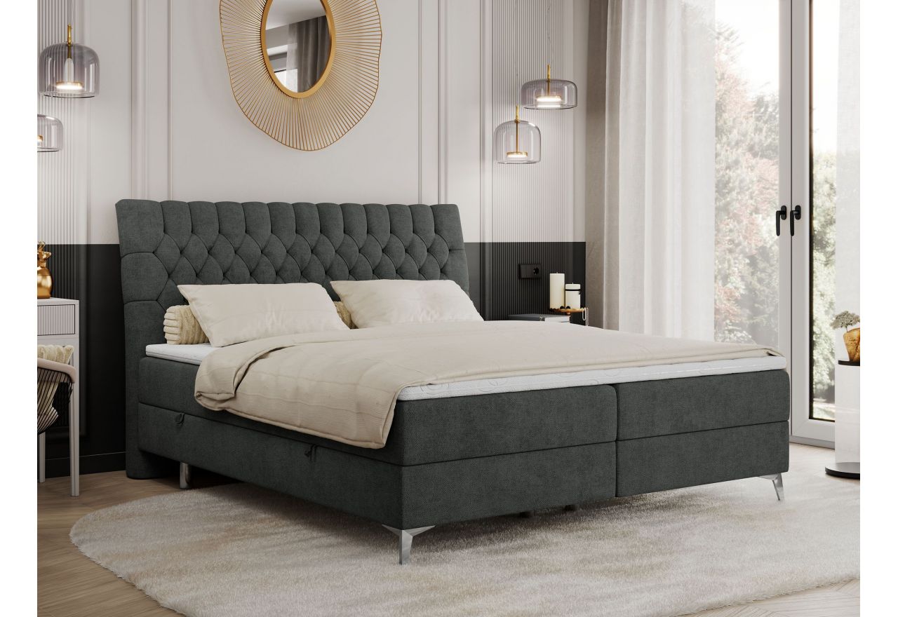 Łóżko kontynentalne MILEN 160x200 - H4 - ciemnoszary, struktura