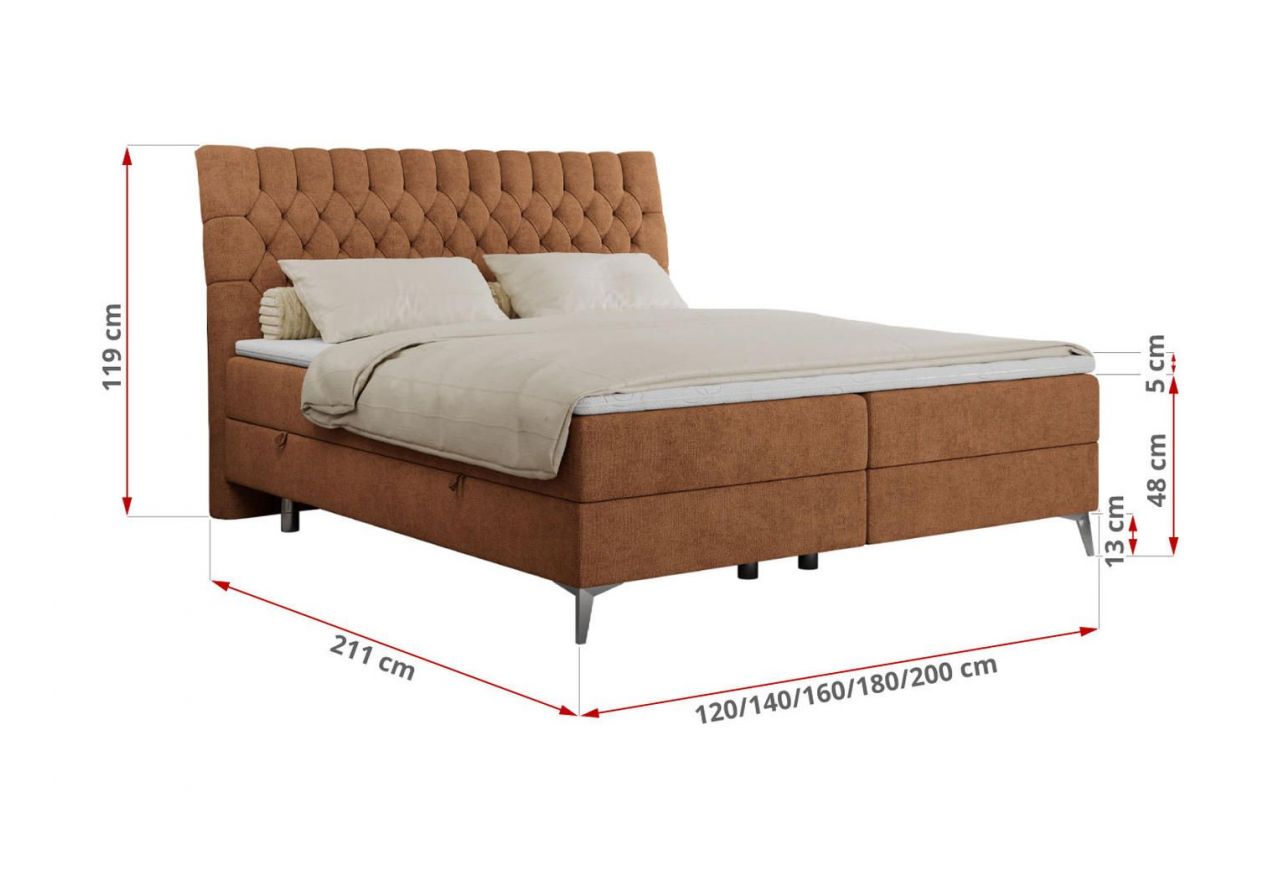 Łóżko kontynentalne MILEN 120x200 - H3 - pomarańczowy, struktura