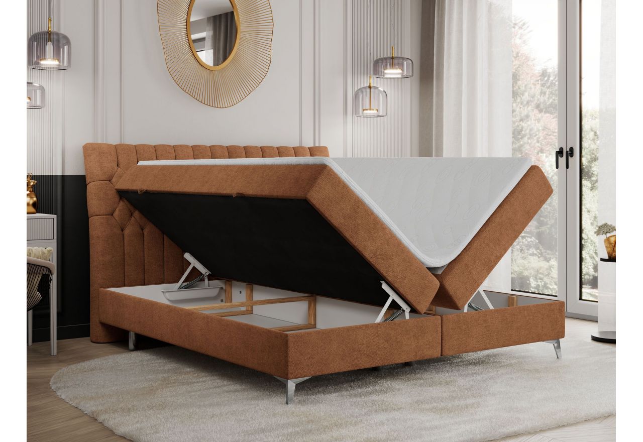 Łóżko kontynentalne MILEN 160x200 - H3 - pomarańczowy, struktura