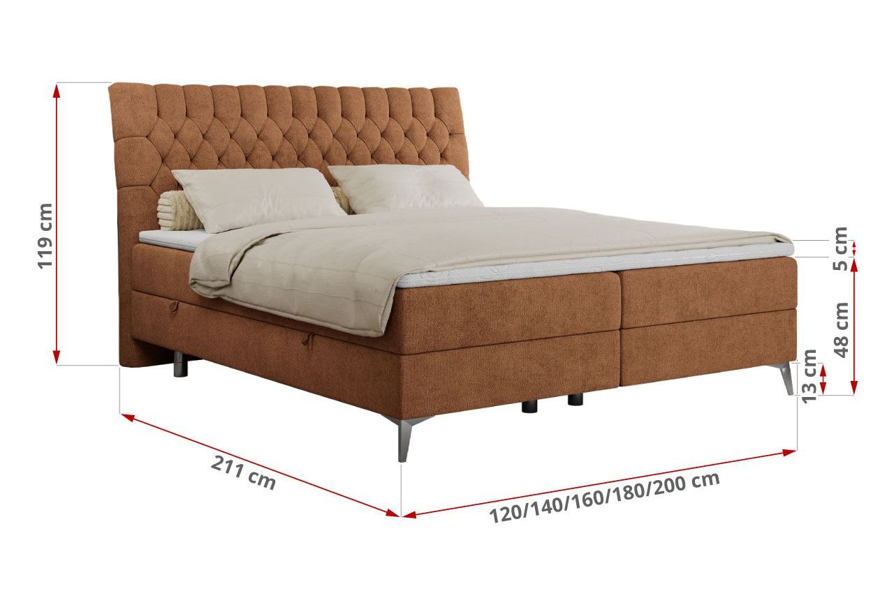 Łóżko kontynentalne MILEN 160x200 - H4 - pomarańczowy, struktura