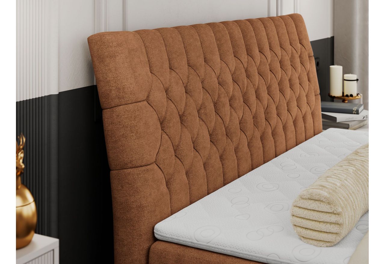 Łóżko kontynentalne MILEN 200x200 - H4 - pomarańczowy, struktura