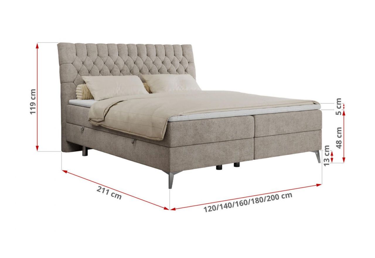 Łóżko kontynentalne MILEN 120x200 - H3 - beżowy, struktura