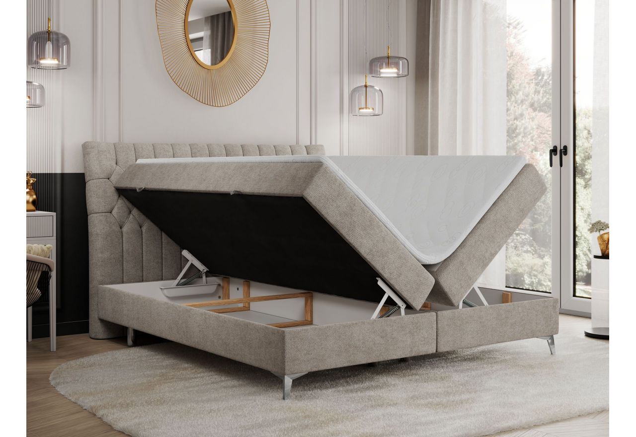 Łóżko kontynentalne MILEN 160x200 - H3 - beżowy, struktura