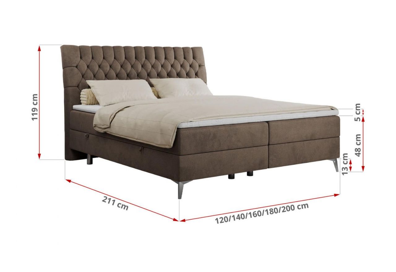 Łóżko kontynentalne MILEN 120x200 - H3 - brązowy, welwet