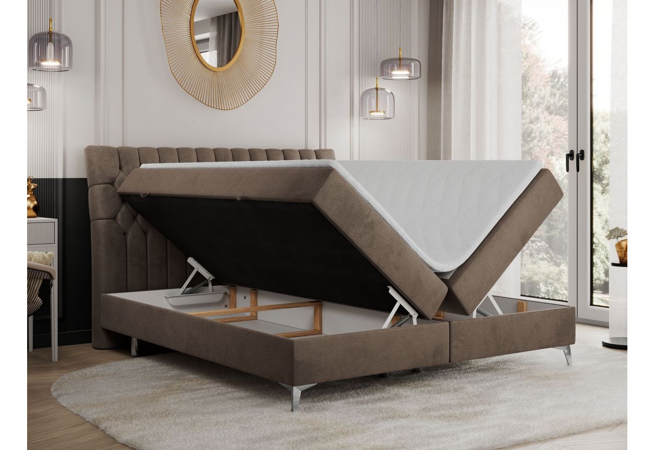 Łóżko kontynentalne MILEN 140x200 - H3 - brązowy, welwet