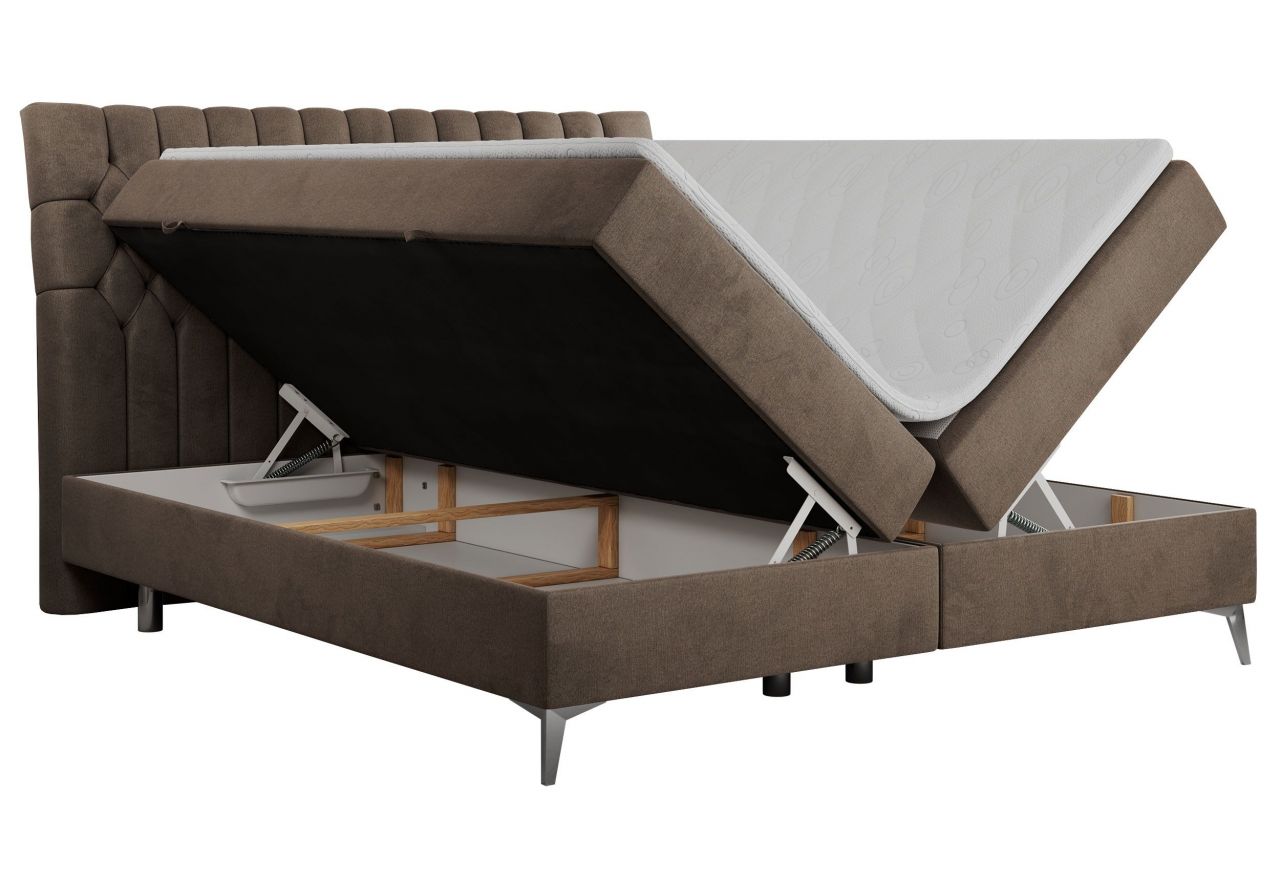 Łóżko kontynentalne MILEN 180x200 - H3 - brązowy, welwet