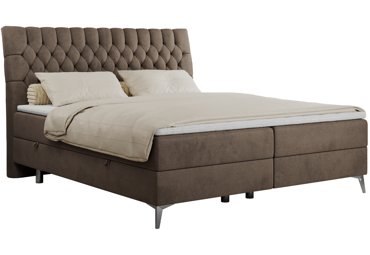 Łóżko kontynentalne MILEN 120x200 - H4 - brązowy, welwet