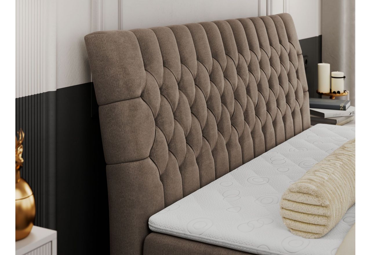 Łóżko kontynentalne MILEN 120x200 - H4 - brązowy, welwet