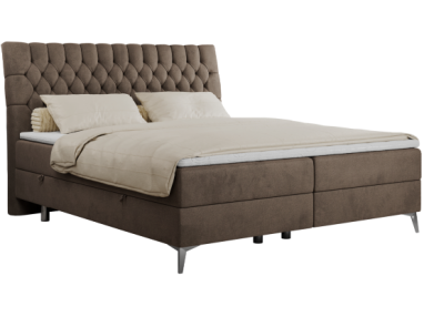 Łóżko kontynentalne MILEN 140x200 - H4 - brązowy, welwet