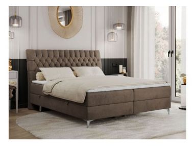 Łóżko kontynentalne MILEN 160x200 - H4 - brązowy, welwet