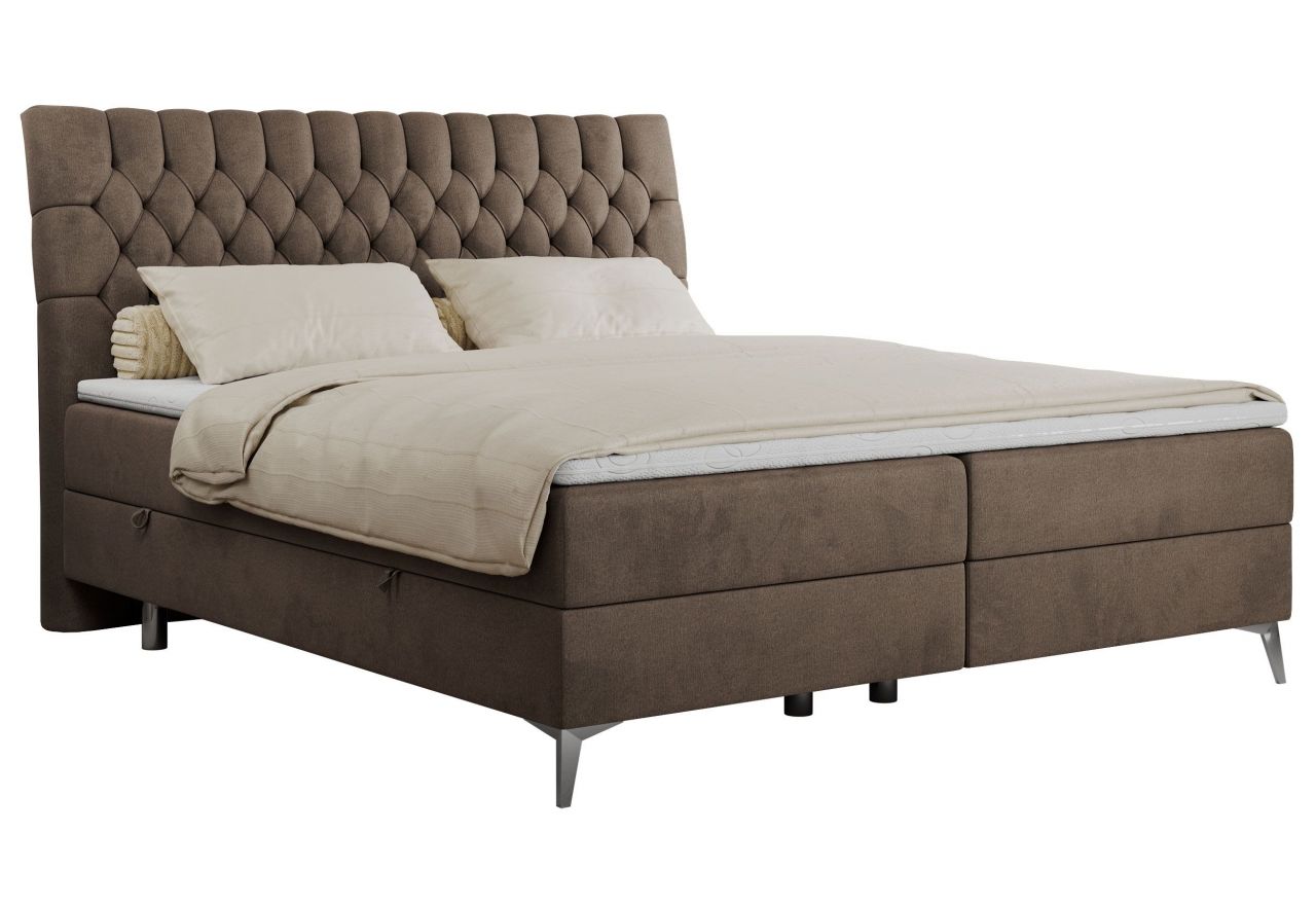 Łóżko kontynentalne MILEN 200x200 - H4 - brązowy, welwet