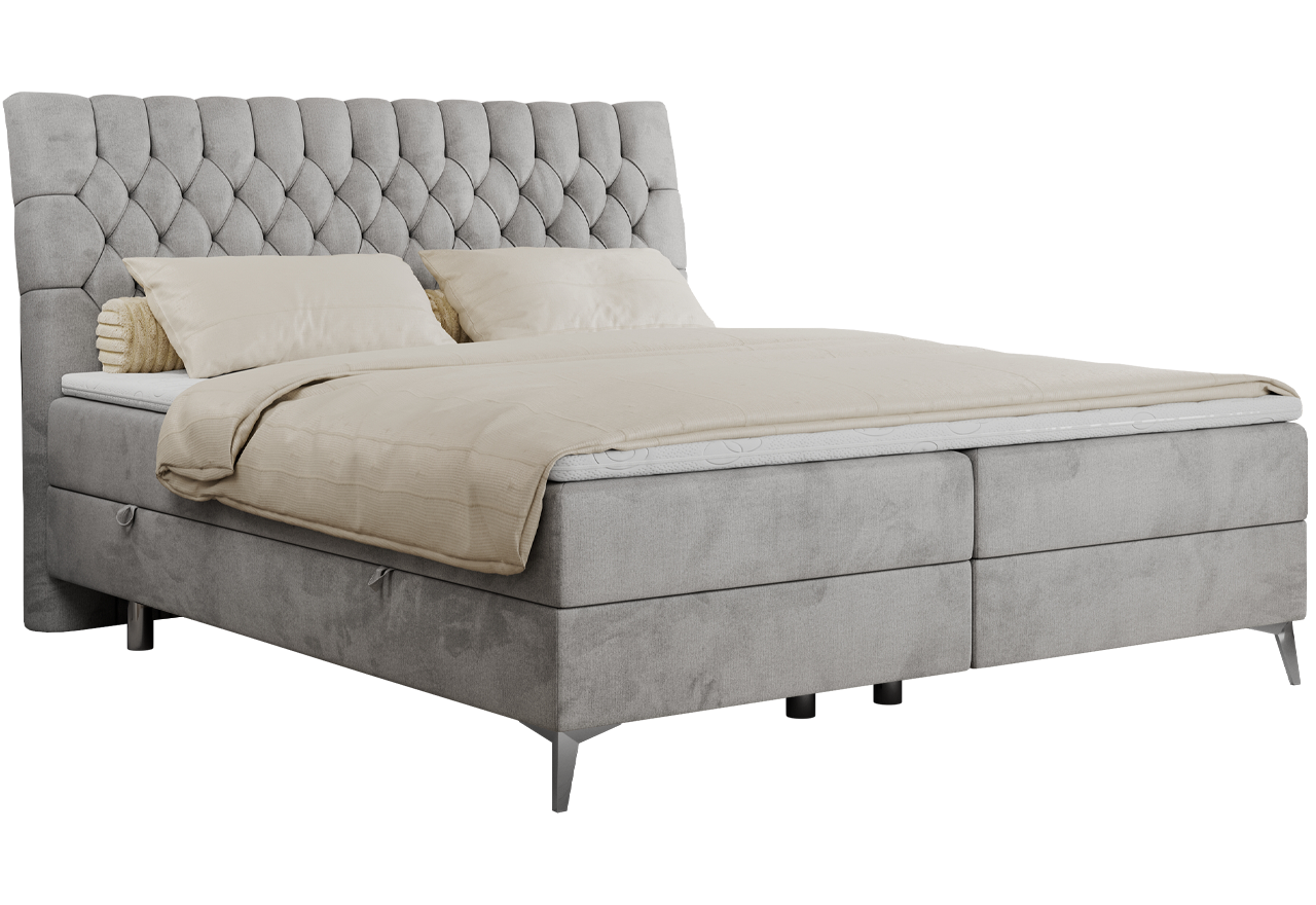 Łóżko kontynentalne MILEN 140x200 - H3 - jasnoszary, welwet