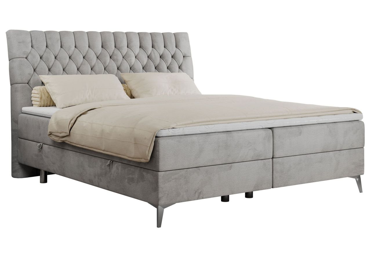 Łóżko kontynentalne MILEN 180x200 - H3 - jasnoszary, welwet