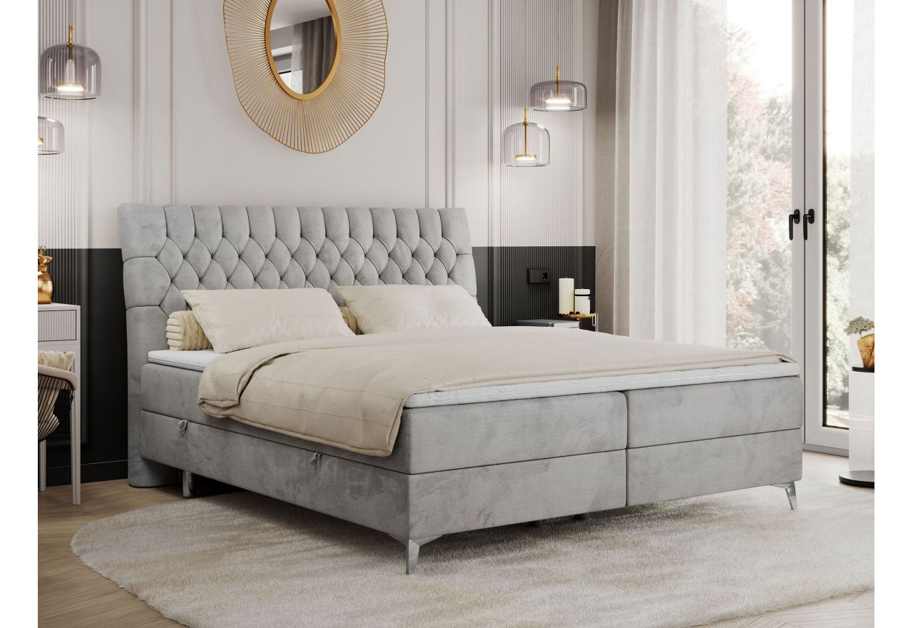 Łóżko kontynentalne MILEN 200x200 - H3 - jasnoszary, welwet