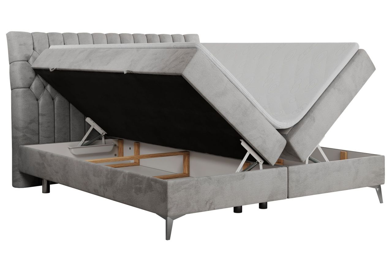 Łóżko kontynentalne MILEN 160x200 - H4 - jasnoszary, welwet