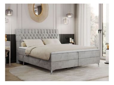 Łóżko kontynentalne MILEN 180x200 - H4 - jasnoszary, welwet