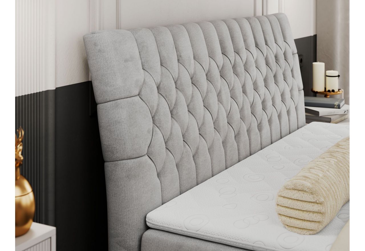 Łóżko kontynentalne MILEN 180x200 - H4 - jasnoszary, welwet