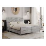 Łóżko kontynentalne MILEN 200x200 - H4 - jasnoszary, welwet