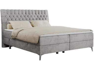 Łóżko kontynentalne MILEN 200x200 - H4 - jasnoszary, welwet