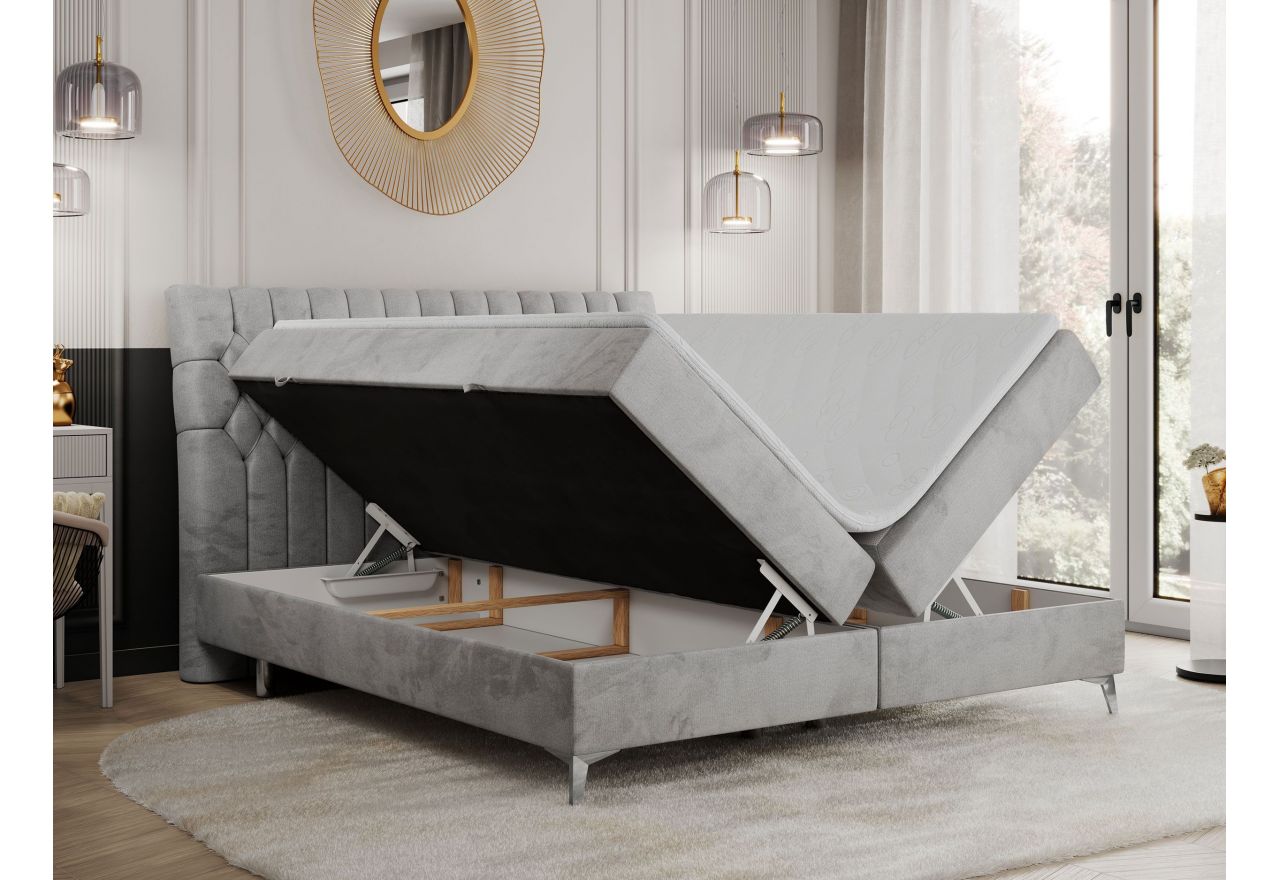 Łóżko kontynentalne MILEN 200x200 - H4 - jasnoszary, welwet