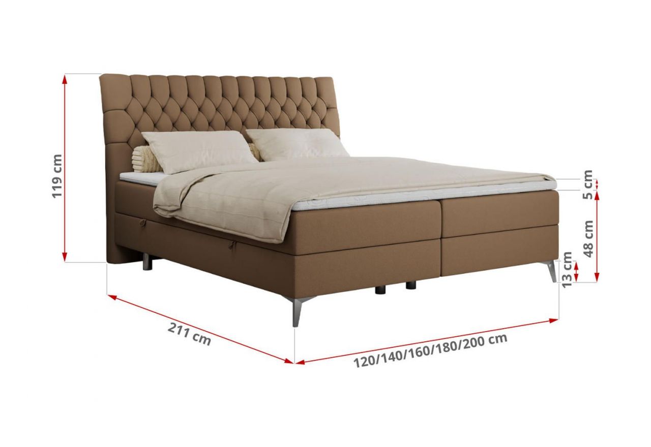 Łóżko kontynentalne MILEN 120x200 - H3 - brązowy, ekoskóra