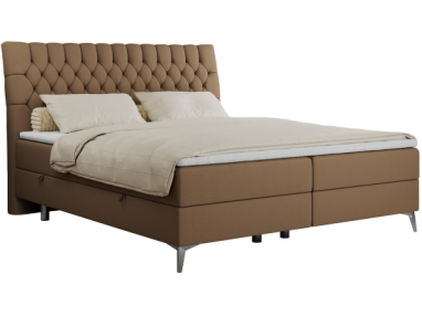 Łóżko kontynentalne MILEN 180x200 - H3 - brązowy, ekoskóra