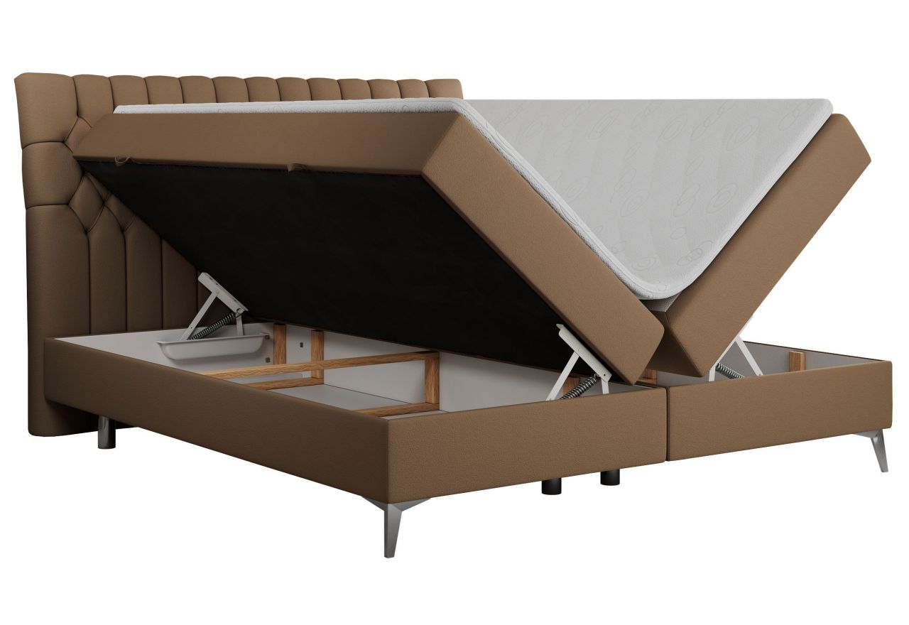 Łóżko kontynentalne MILEN 180x200 - H3 - brązowy, ekoskóra