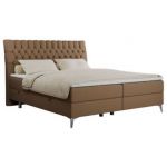 Łóżko kontynentalne MILEN 200x200 - H3 - brązowy, ekoskóra