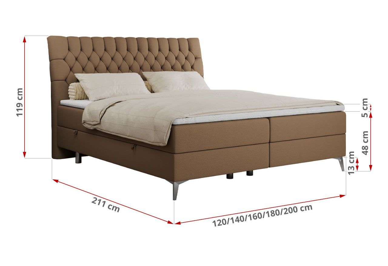 Łóżko kontynentalne MILEN 120x200 - H4 - brązowy, ekoskóra