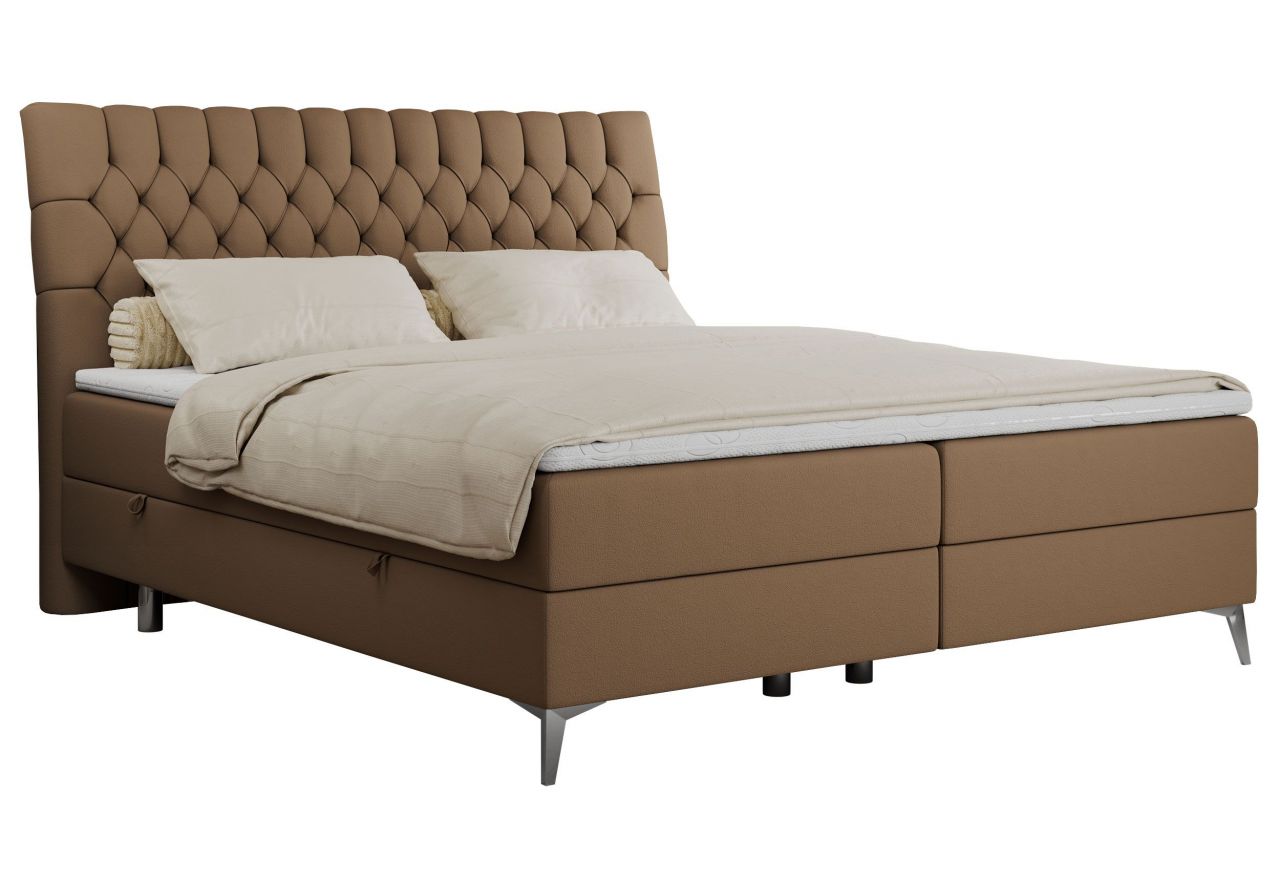 Łóżko kontynentalne MILEN 120x200 - H4 - brązowy, ekoskóra