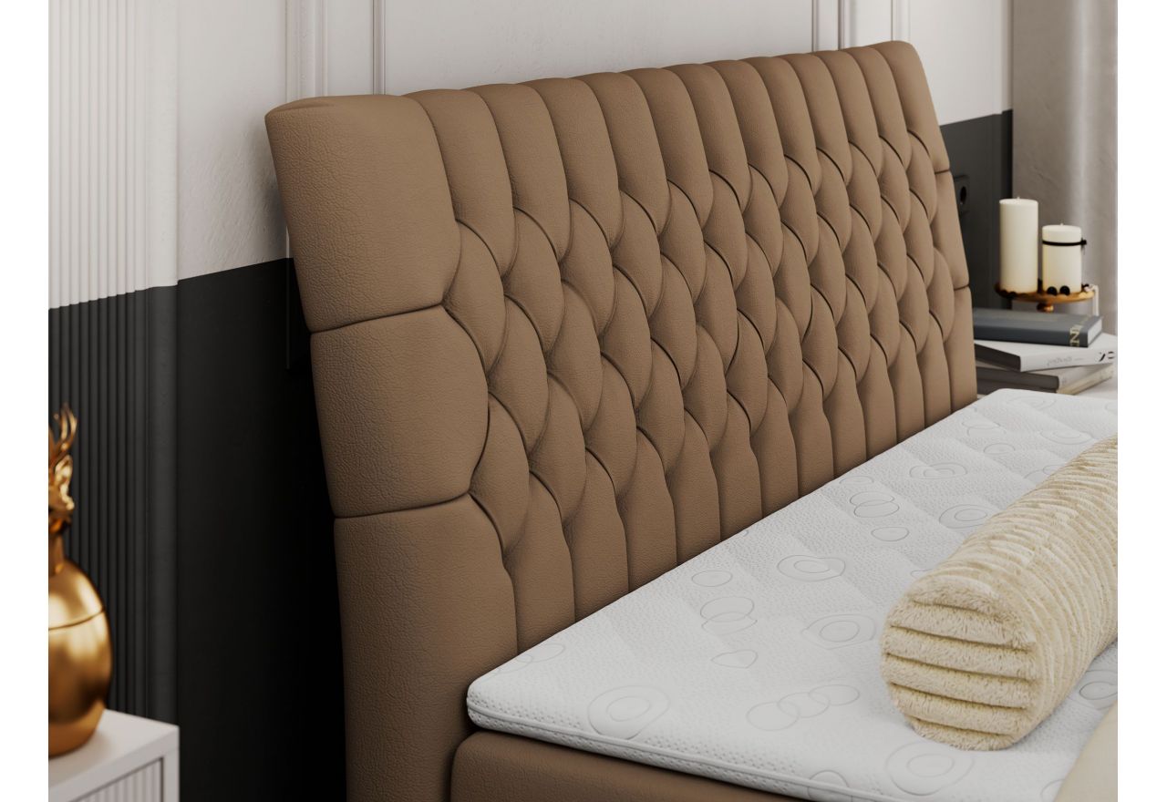 Łóżko kontynentalne MILEN 140x200 - H4 - brązowy, ekoskóra