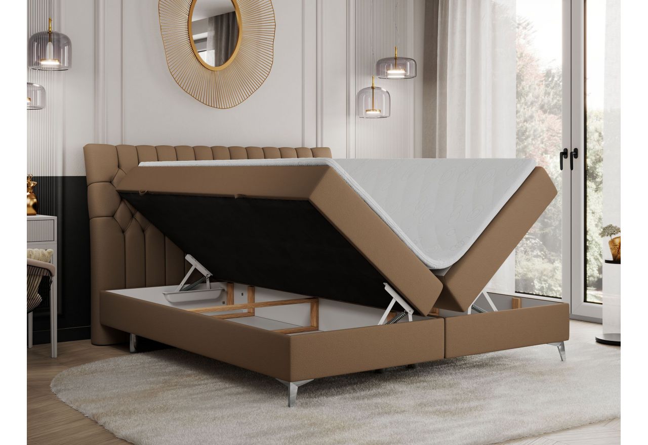 Łóżko kontynentalne MILEN 160x200 - H4 - brązowy, ekoskóra