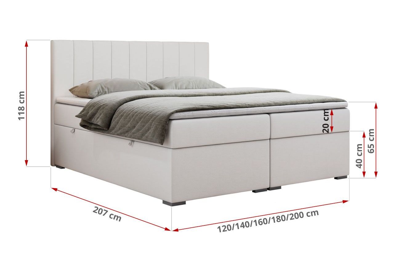 Łóżko kontynentalne LOPE 180x200 - H4 - biały, ekoskóra