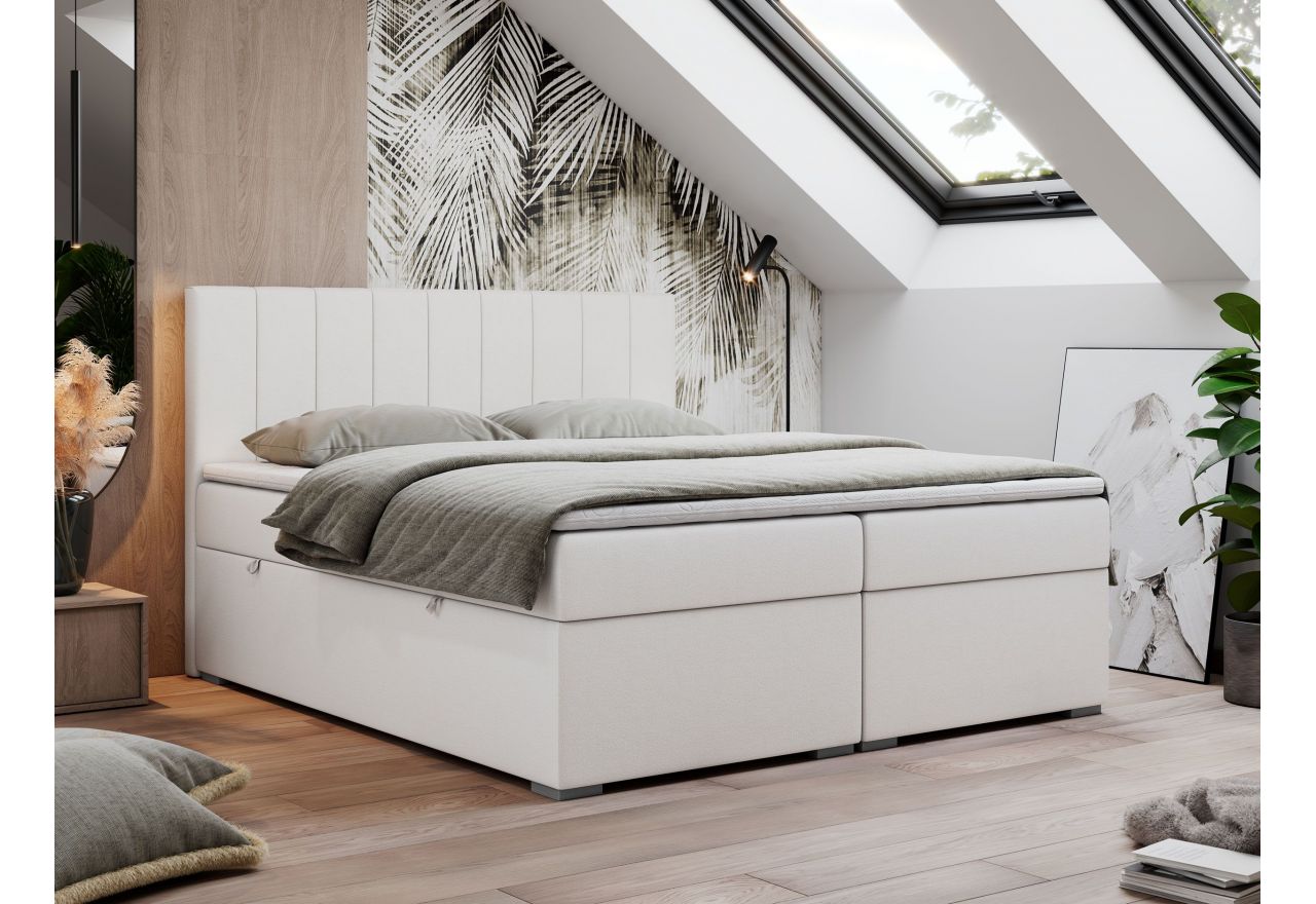 Łóżko kontynentalne LOPE 200x200 - H4 - biały, ekoskóra