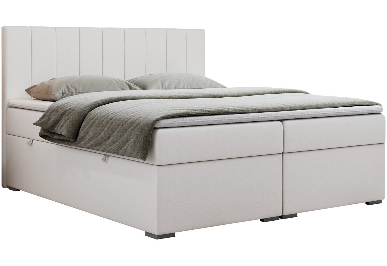 Łóżko kontynentalne LOPE 200x200 - H4 - biały, ekoskóra