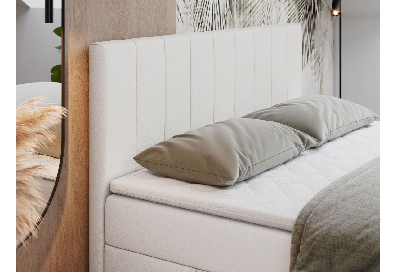 Łóżko kontynentalne LOPE 200x200 - H4 - biały, ekoskóra