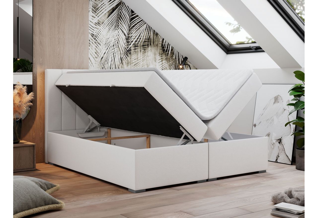 Łóżko kontynentalne LOPE 200x200 - H4 - biały, ekoskóra