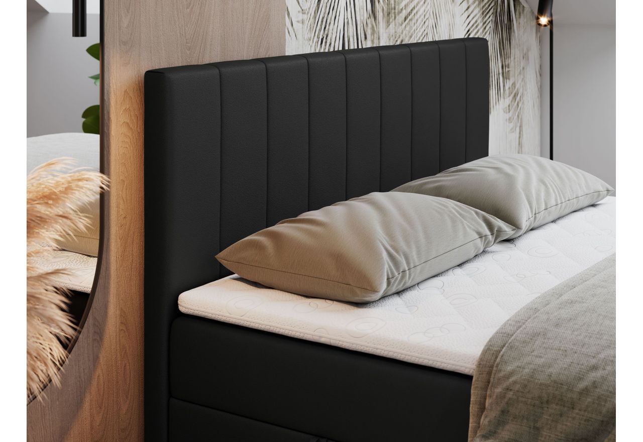 Łóżko kontynentalne LOPE 140x200 - H3 - czarny, ekoskóra