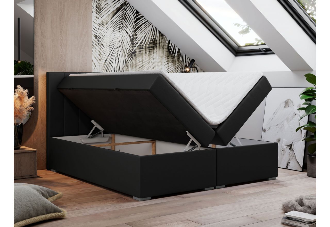 Łóżko kontynentalne LOPE 140x200 - H3 - czarny, ekoskóra