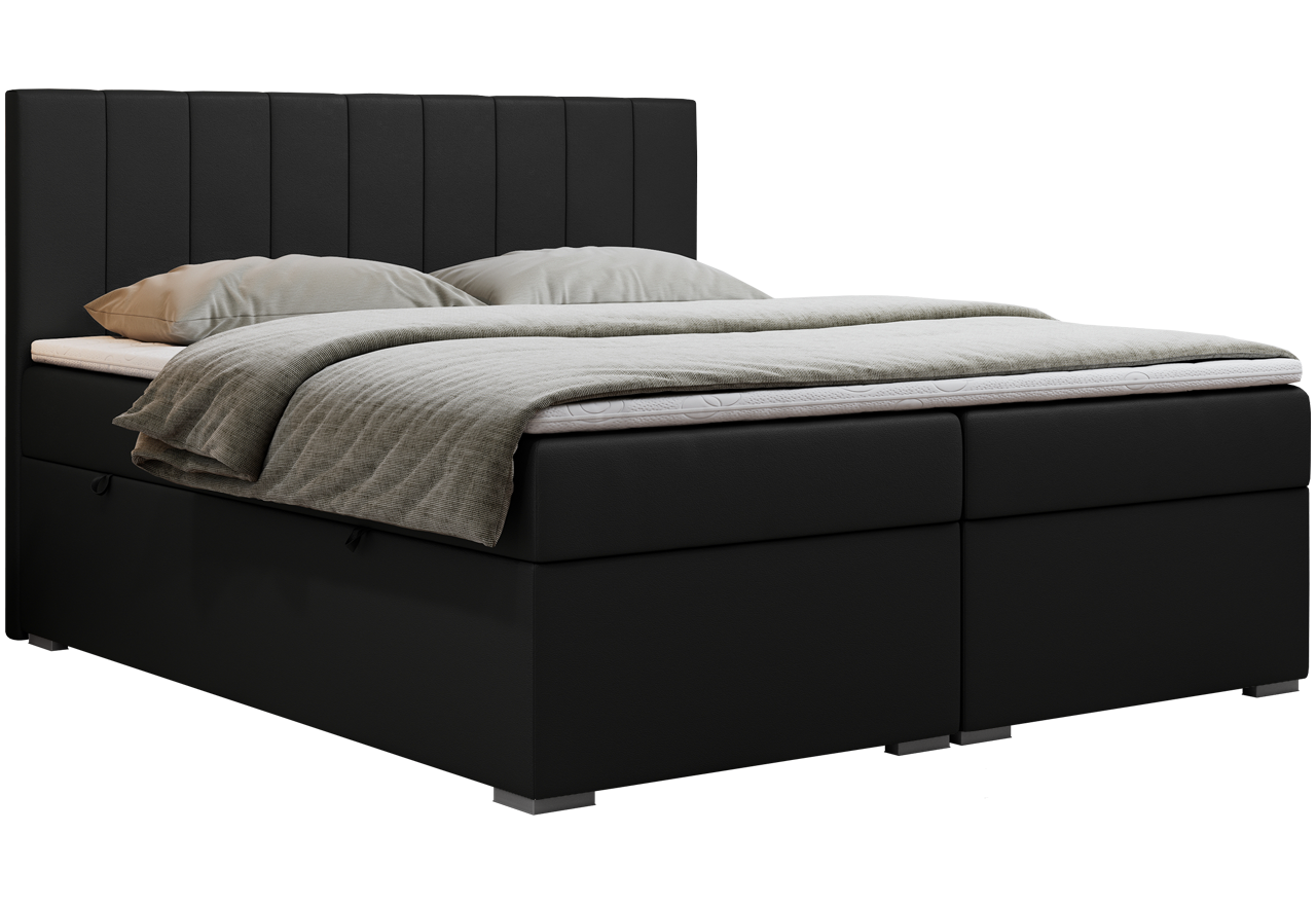 Łóżko kontynentalne LOPE 180x200 - H3 - czarny, ekoskóra