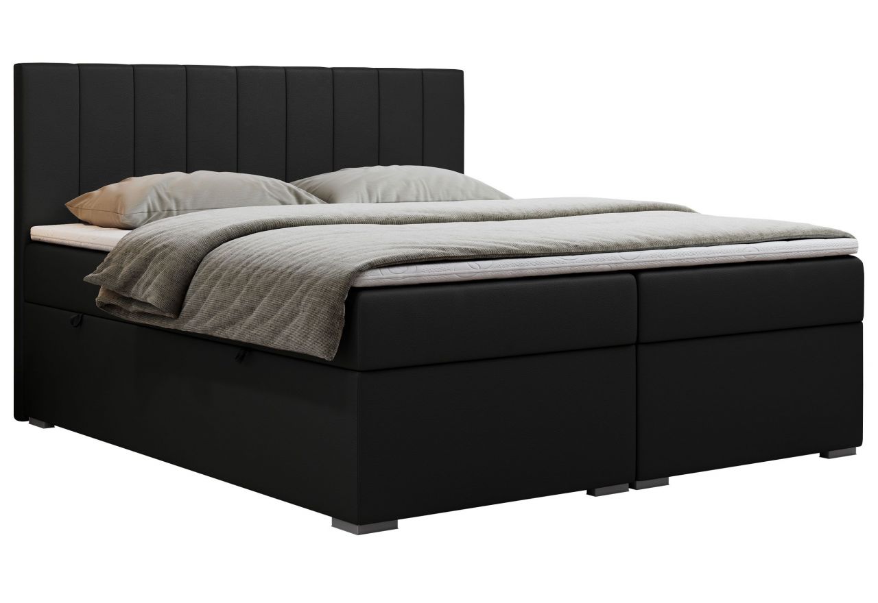 Łóżko kontynentalne LOPE 200x200 - H3 - czarny, ekoskóra