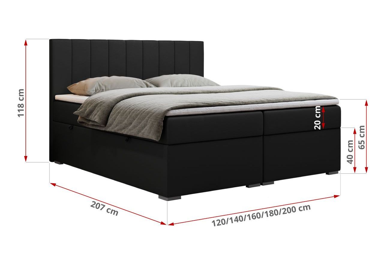 Łóżko kontynentalne LOPE 120x200 - H4 - czarny, ekoskóra