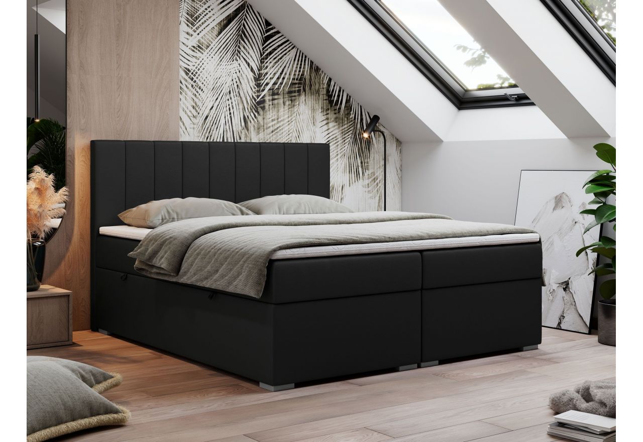 Łóżko kontynentalne LOPE 140x200 - H4 - czarny, ekoskóra