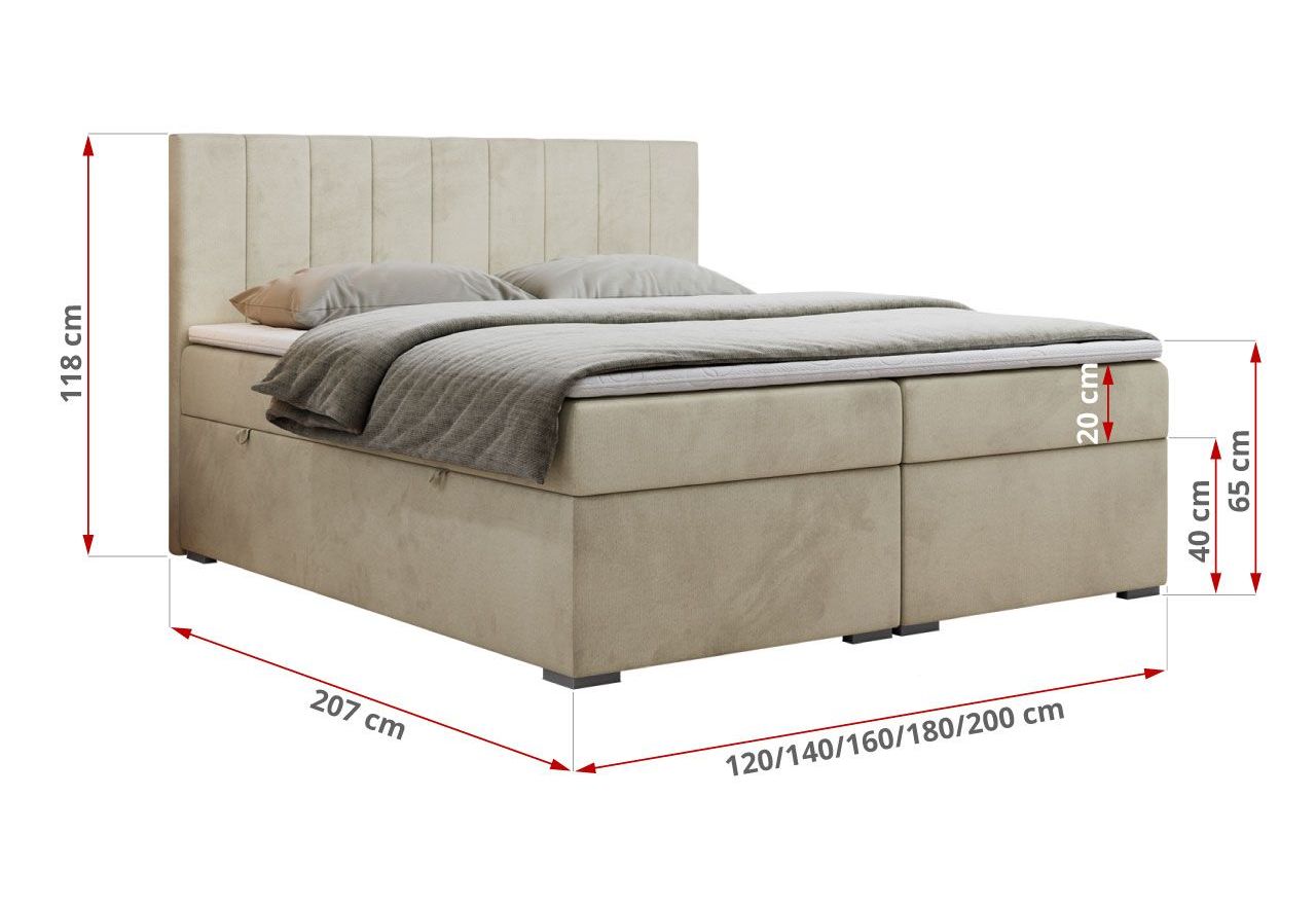 Łóżko kontynentalne LOPE 120x200 - H3 - beżowy, welwet