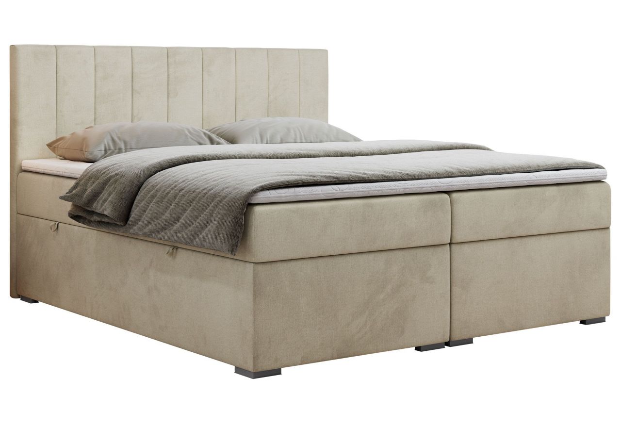 Łóżko kontynentalne LOPE 140x200 - H3 - beżowy, welwet