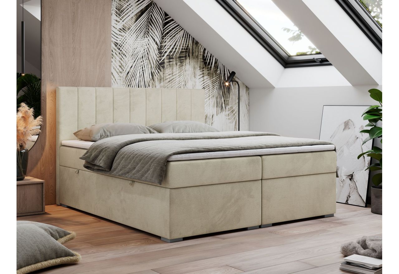 Łóżko kontynentalne LOPE 180x200 - H3 - beżowy, welwet